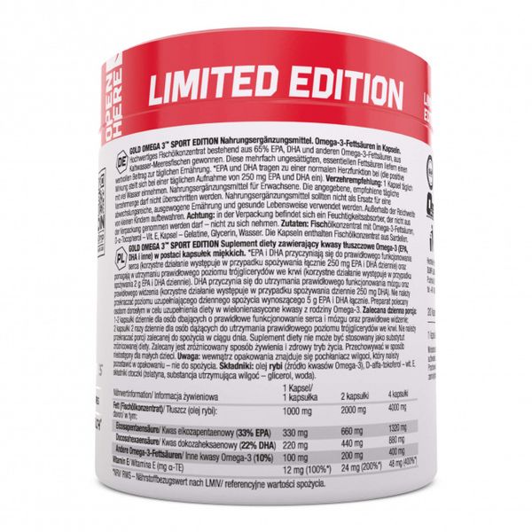 OLIMP GOLD OMEGA 3 SE 200kaps LIMITED KWASY TŁUSZCZOWE EPA DHA WITAMINY zdjęcie 3