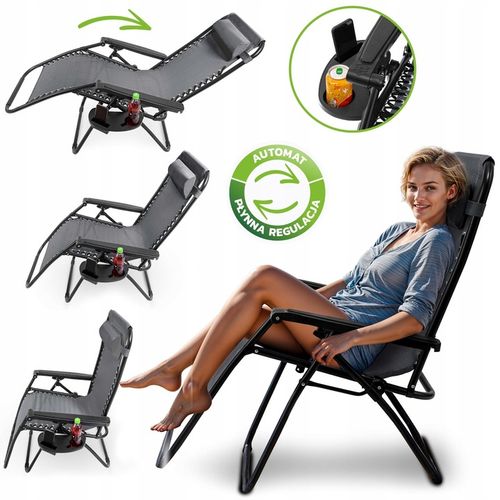 LEŻAK OGRODOWY Z PODNÓŻKIEM OGRODOWY PLAŻOWY AUTOMAT ZERO GRAVITY PÓŁKA na Arena.pl