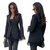 Marynarka z koronką czarna Ismena M/L poduszki na ramionach