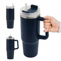 KUBEK TERMICZNY Z UCHWYTEM I SŁOMKĄ 900 ML DO AUTA Szczelny Stal Nierdzewna