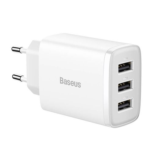 ładowarka sieciowa baseus compact quick charger, 3x usb, 17w (biała) na Arena.pl