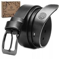 Pasek skórzany męski Betlewski czarny klasyczny skóra prezent + certyfikat