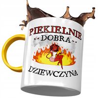Kubek Żółty Dla Dziewczyny Piekielnie Dobra Z Nadrukiem Ze Zdjęciem