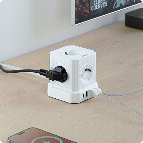 Biały Listwa Zasilająca Voomy PowerCube S6 z Jednym USB-C i Trzema USB-A na Arena.pl