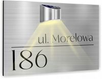 Tabliczka adresowa dibond srebrny numer domu 40x30 lampka LED różne wzory