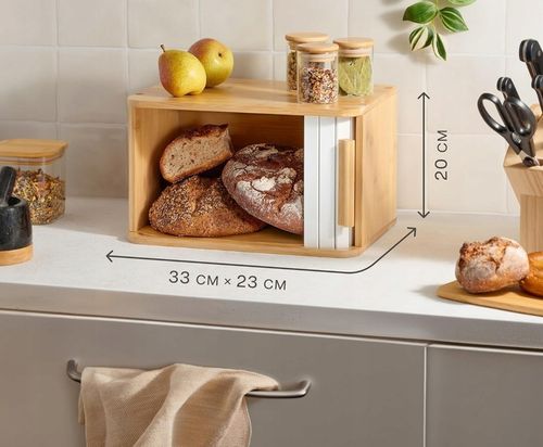 Bambus Chlebak Drewno Pojemnik Na Chleb Pieczywo 33x23 BIAŁE DRZWICZKI na Arena.pl