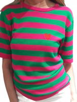 YARN Premium Sweterek Bluzka Pasy Różowy Amarantowy + Zielony Serduszko NEW