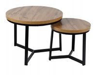 Stoliki kawowe okrągłe Zestaw stolików loft fi 60x47 fi 40x39 dąb