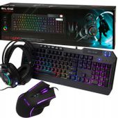 ZESTAW GAMINGOWY DLA GRACZY KLAWIATURA MYSZ MYSZKA SŁUCHAWKI RGB LED 4W1