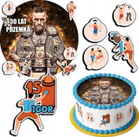 ZESTAW OPŁATEK NA TORT 20CM + 17 POSTACI - MMA HOBBY + IMIĘ 15CM 18CM