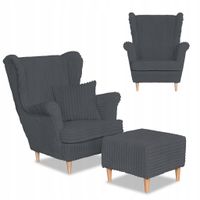 Fotel uszak Rene z podnóżkiem skandynawski Family Meble ciem. szary sztruks