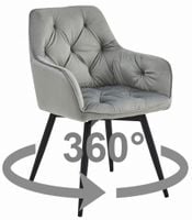 Krzesło aksamitne JORK srebrno-szare obrotowe z czarnymi nogami