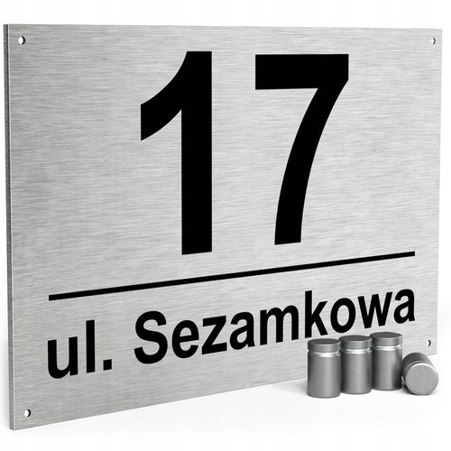 NUMER DOMU 32x21cm TABLICZKA ADRESOWA Z NUMEREM DOMU NUMER NA DOM SREBRNA na Arena.pl