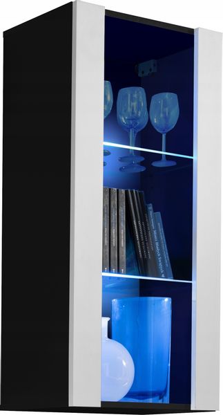 Regał do Salonu Przechowywania, Witryna Szklana Wisząca Czarny Biały zdjęcie 7