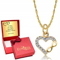 Złoty Łańcuszek ZŁOTO 333 Serce Nieskończoność Naszyjnik dla Kobiety Grawer