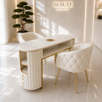 Biurko do manicure glamour biało-złote owalne 140x45x78 ceramika