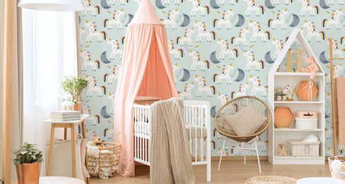 Tapeta Dla Dzieci - Jednorożce i Księżyce - Styl Skandynawski na Arena.pl