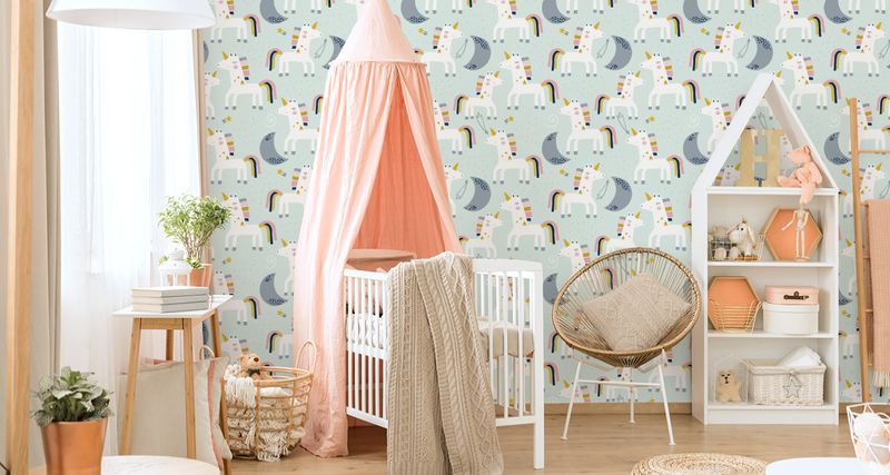 Tapeta Dla Dzieci - Jednorożce i Księżyce - Styl Skandynawski zdjęcie 2