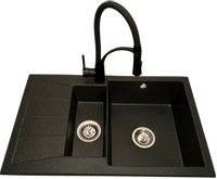 Zlewozmywak 1,5 komorowy z ociekaczem MILOS grafit z lewym ociekaczem + bateria NEXO