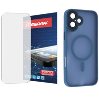 szkło hybrydowe do iphone 16 plus + magsafe etui niebieskie tpu