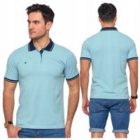Koszulka Polo Męska Bawełniana Polówka Modna Premium Niebieska MORAJ - S