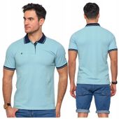 Koszulka Polo Męska Bawełniana Polówka Modna Premium Niebieska MORAJ - S