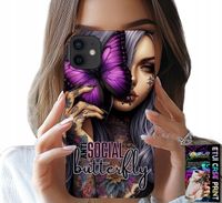 ETUI DO IPHONE 12 MINI - ANTI SOCIAL, BUTTERFLY, RÓŻOWY MOTYL + SZKŁO