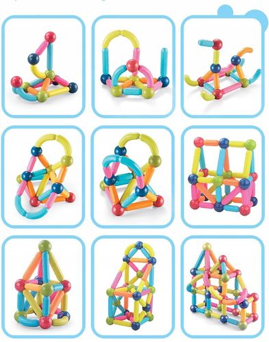 KLOCKI MAGNETYCZNE EDUKACYJNE DUŻE 84 ELEMENTY KONSTRUKCYJNE ZESTAW na Arena.pl