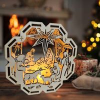 Lampion adwentowy drewniany bożonarodzeniowy LED Szopka Betlejemska 17 cm