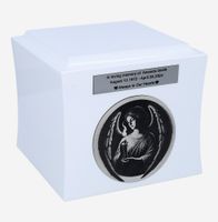 Urna kremacyjna na prochy z aniołem Biała / Plakietka