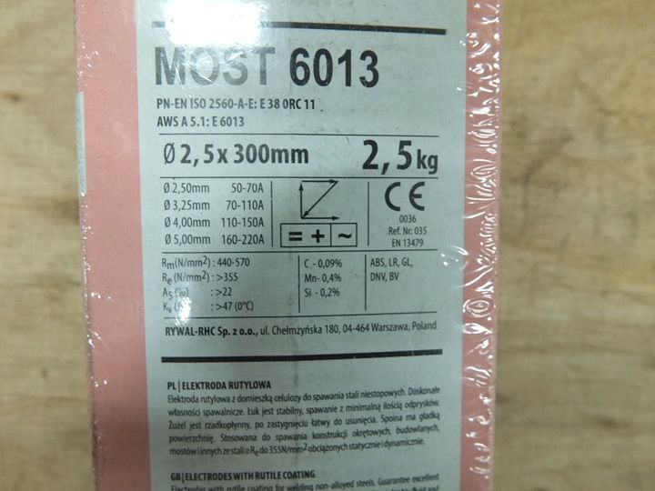 Elektrody spawalnicze MOST 6013 różowe Ø2,5; 5kg zdjęcie 4