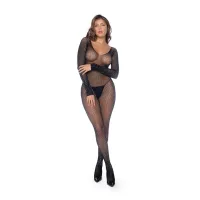 leg avenue body z siatki z długim rękawem i kryształkami czarny one size