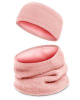 DWUSTRONNY Komplet Damski OPASKA i KOMIN Zestaw Zimowy z Polarem RÓŻOWY