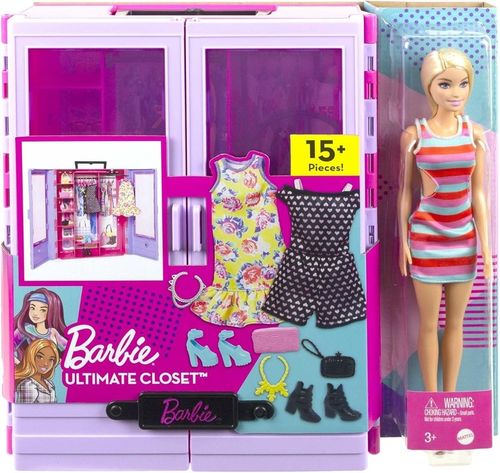 BARBIE GARDEROBA PRZENOŚNA SZAFA NA UBRANIA + LALKA + UBRANKA I AKCESORIA na Arena.pl