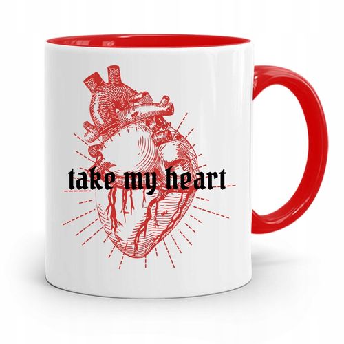Kubek Czerwony Na Walentynki Take My Heart Prezent Z Nadrukiem Ze Zdjęciem na Arena.pl