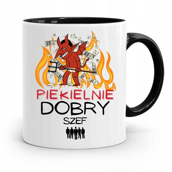 Kubek Czarny Prezent Szefa Piekielnie Dobry Szef Z Nadrukiem Ze Zdjęciem zdjęcie 1