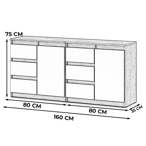 Komoda Biała Dąb Wotan Skandynawska 6 Szuflad Pojemna Duża Szafka 160cm na Arena.pl