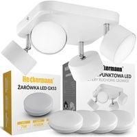 Zestaw Lampa Punktowa Led Heckermann 8795318A Biała 4X Głowica + 4X Żarówka Led Heckermann Gx53 7W Neutral