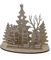 Miasteczko ze sklejki, ozdoba świąteczna, Boże Narodzenie, LED, grawer