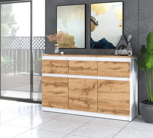 Komoda Młodzieżowa 3 Szuflady 120cm Pojemna Szafka Rtv Biała Dąb Wotan na Arena.pl