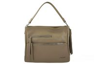 Pojemna skórzana torba z frędzlem - Beżowa