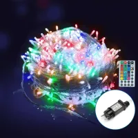Niskonapięciowe lampki choinkowe 300 LED RGB z pilotem 30 m + 3 m do dekoracji zewnętrznych