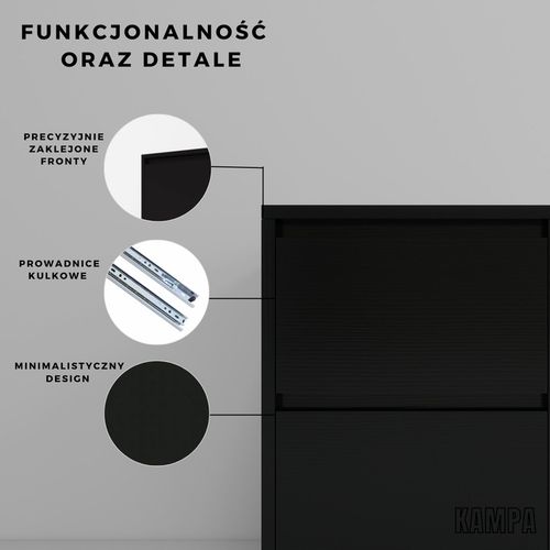 Praktyczna Szafka Nocna CZARNA 2 szuflady stolik nocny loft 42x52x43cm na Arena.pl