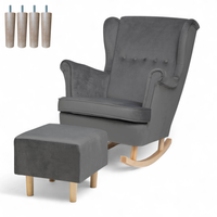 Ciemny szary Fotel Bujany Uszak + Podnóżek + Nogi + Poduszka