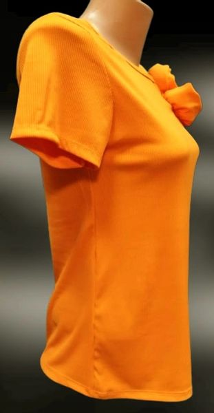 BLUZKA DAMSKA włoska PRĄŻKOWANA z różyczkami pomarańcz neon zdjęcie 3