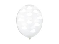 Balony przezroczyste w białe chmurki, 30 cm 3 szt.