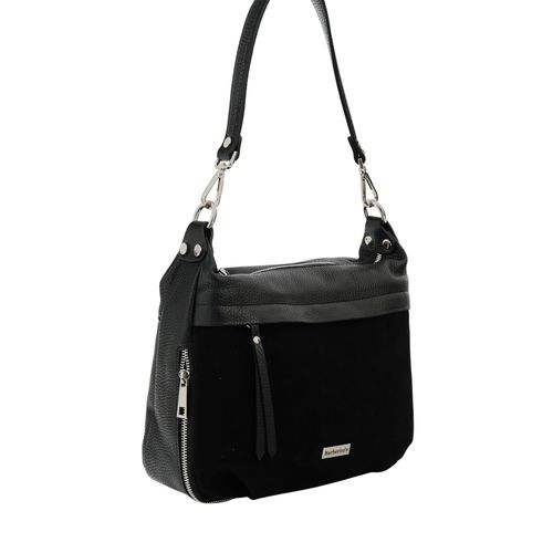 Skórzana torebka z zamszowym akcentem - Czarna na Arena.pl