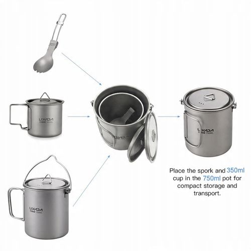 Lixada Lekki Tytan 3 Sztuk Zestaw Tytanu 750 ml na Arena.pl