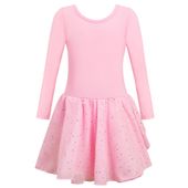 Body baletowe ze spódnicą tutu strój baletnicy długi rękaw różowy 140 cm