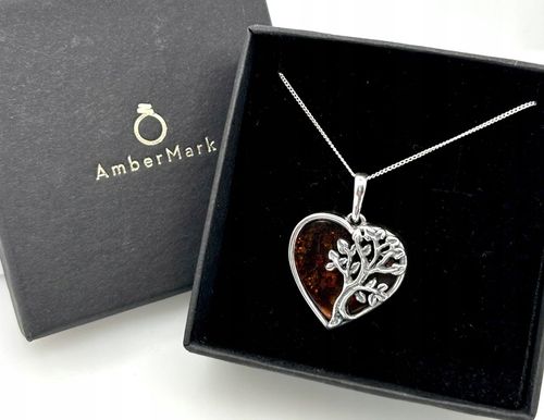Wisiorek srebrny z bursztynem ZAWIESZKA ze srebra serce drzewo FILM na Arena.pl